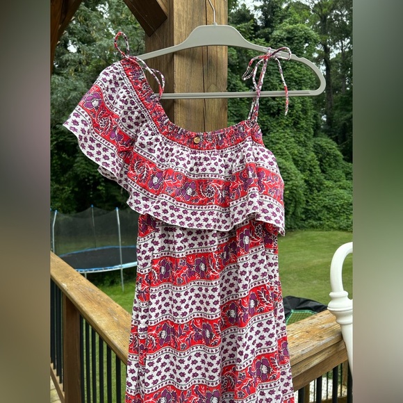 Antik Batik block print ruffle Bohemian One-Shoulder high low Dress - Picture 8 of 8